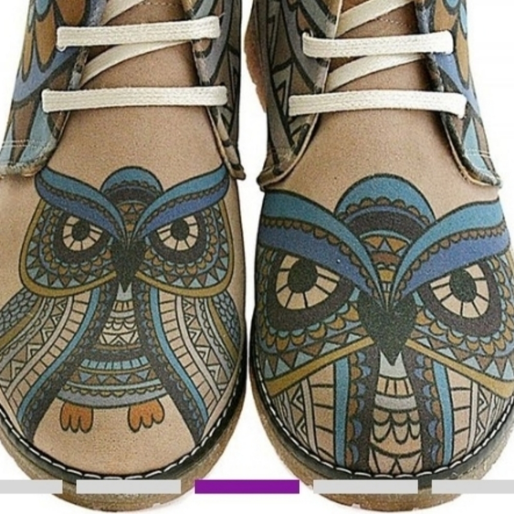 Goby🦉 wise Owl Vegan geometrical Boho RARE unique chukka boots desert shoes - Picture 3 of 16